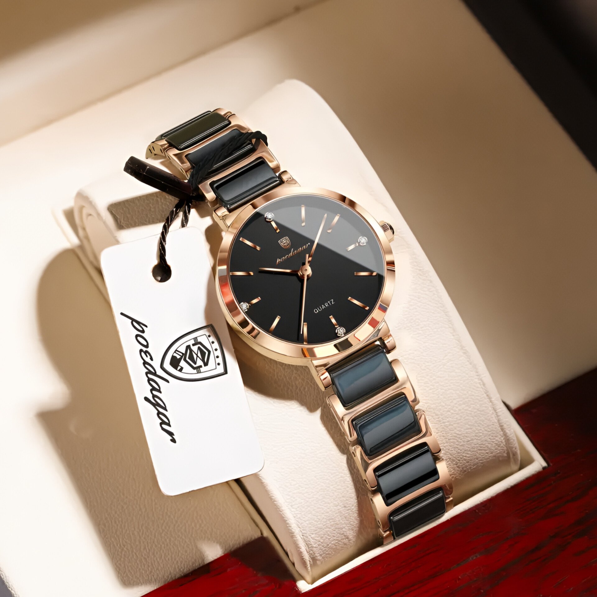 POEDAGAR 505 Luxury Rose Gold Ladies Quartz Wrist Watch Ceramic Strap - Image 4