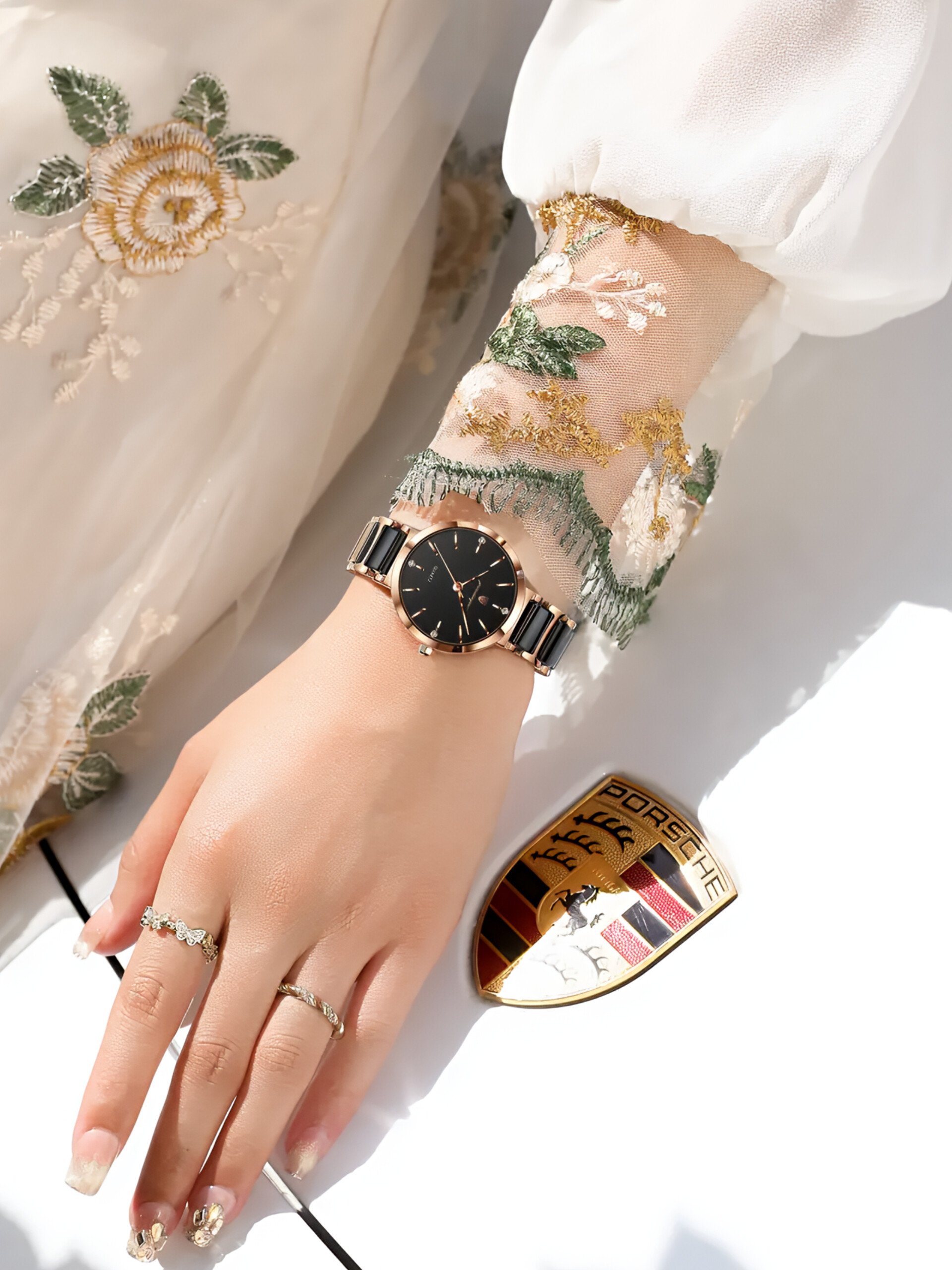POEDAGAR 505 Luxury Rose Gold Ladies Quartz Wrist Watch Ceramic Strap - Image 7