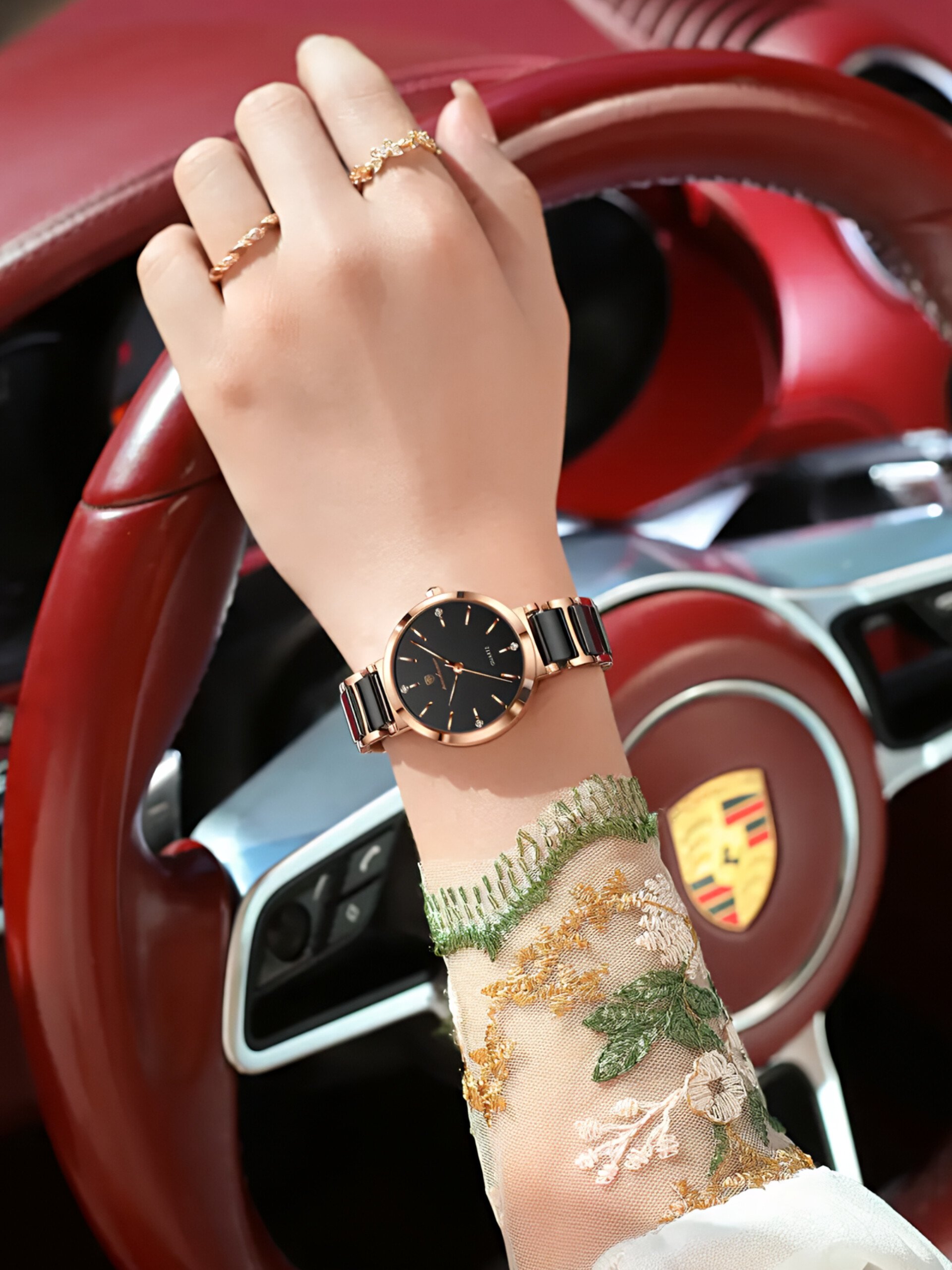 POEDAGAR 505 Luxury Rose Gold Ladies Quartz Wrist Watch Ceramic Strap - Image 8
