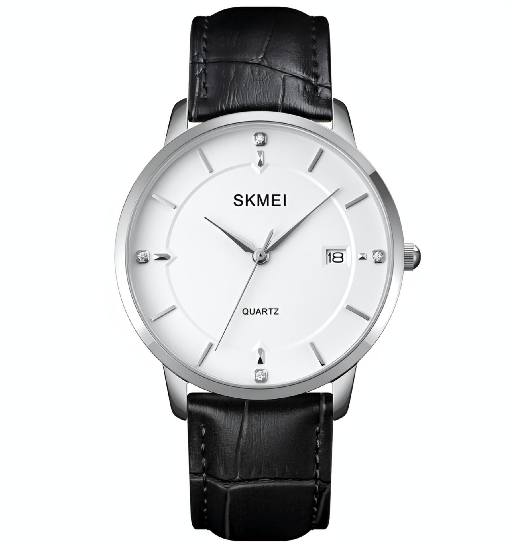 SKMEI 1801 Stainless Steel Leather Band Men’s Watch- Black - Image 2