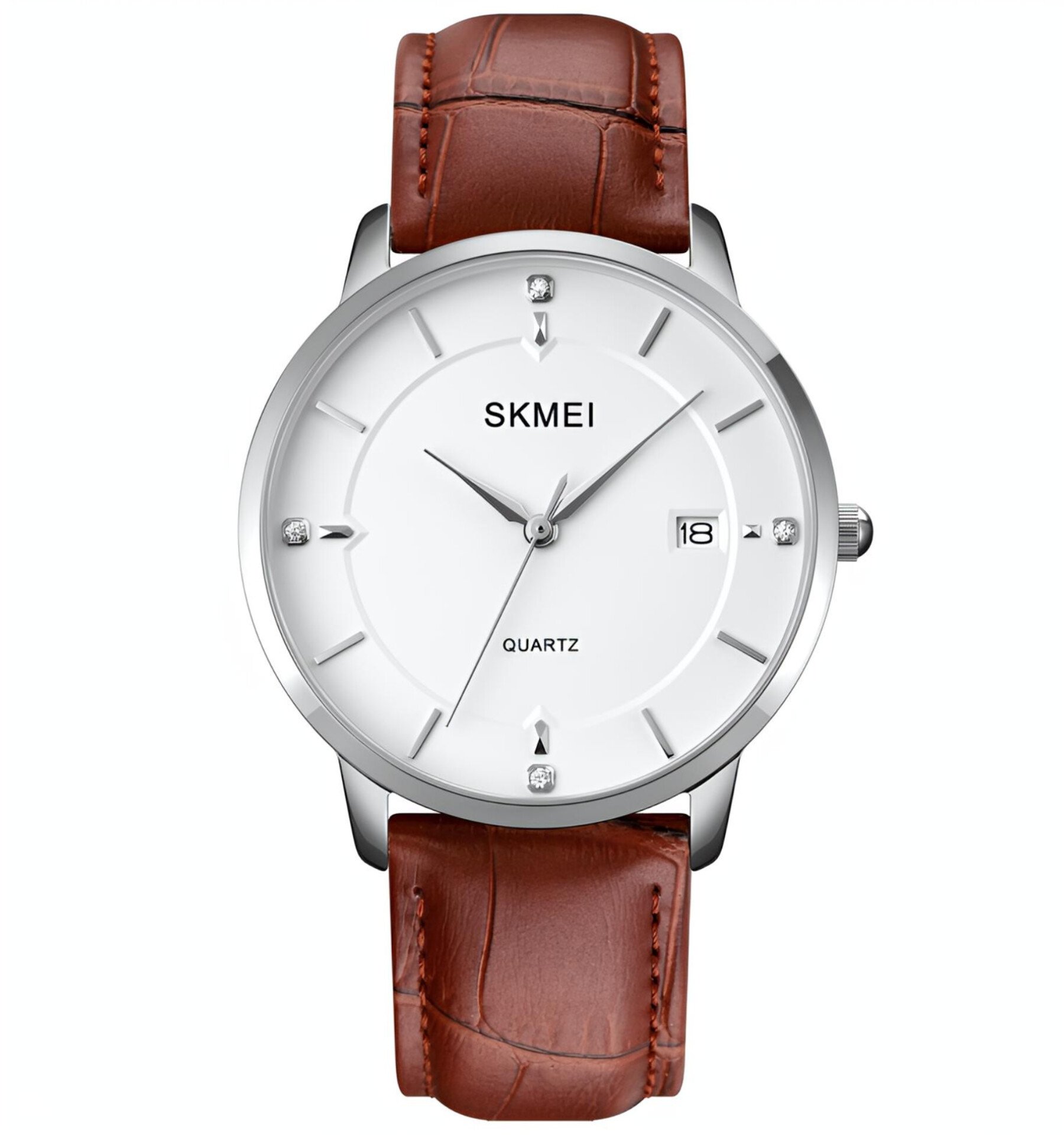 SKMEI 1801 Stainless Steel Leather Band Men’s Watch - Brown - Image 2