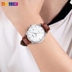 SKMEI 1801 Stainless Steel Leather Band Men’s Watch - Brown