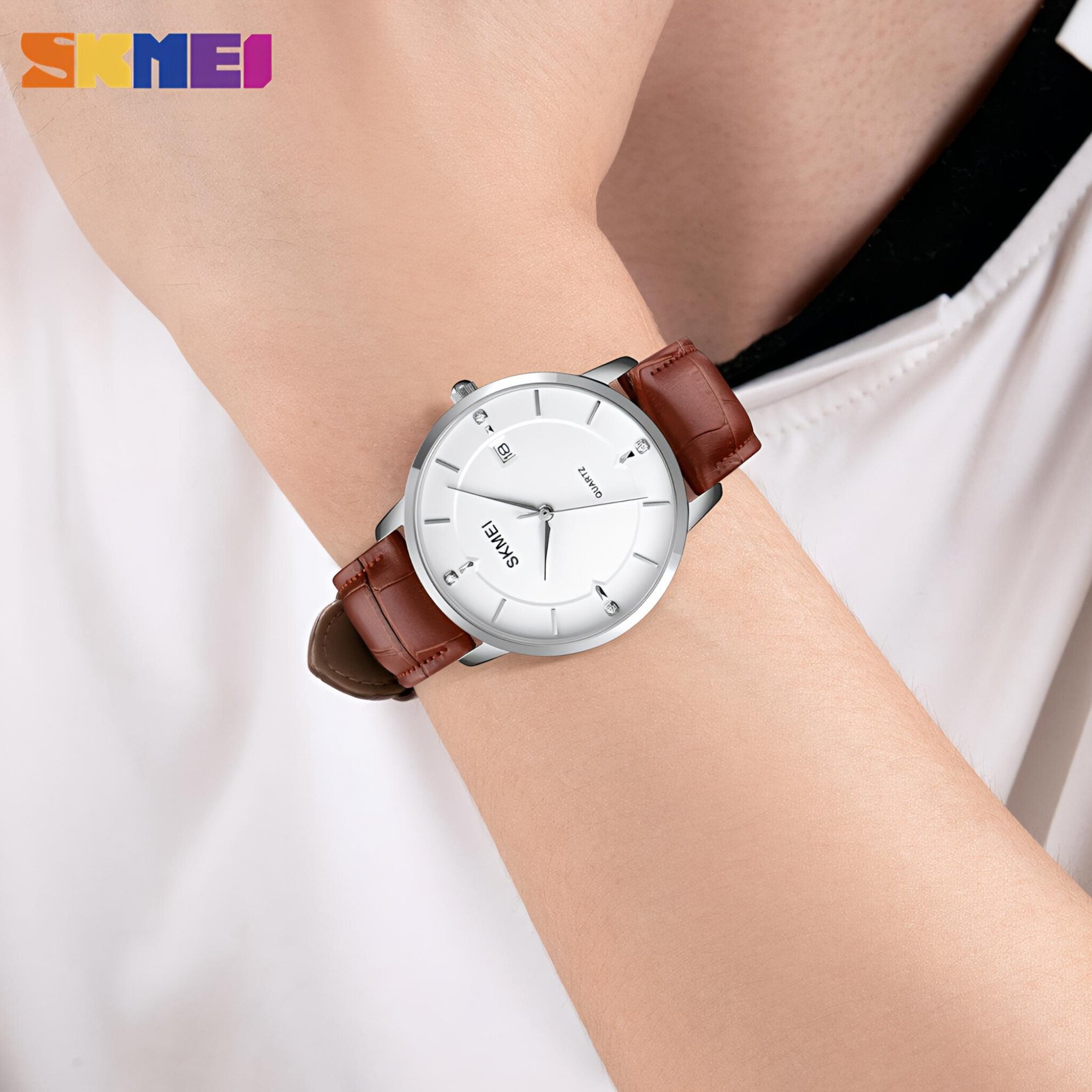 SKMEI 1801 Stainless Steel Leather Band Men’s Watch - Brown